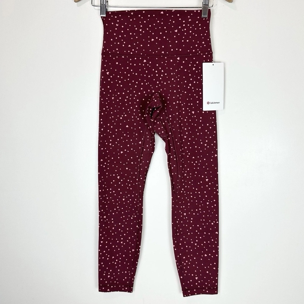 Lululemon Align No Line High Rise Pant 25" Size 12 Scatter Heart Dot Burgundy
